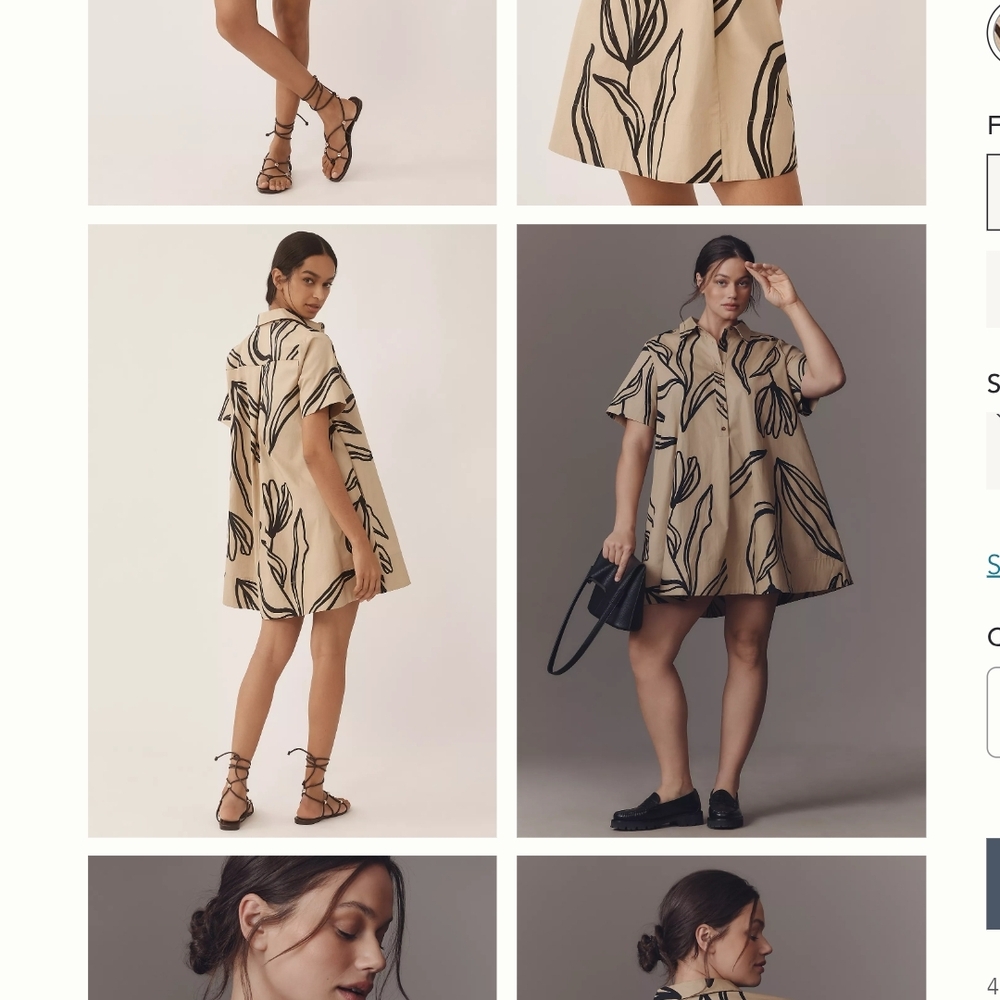 Anthropologie Tan and Black Floral Dress